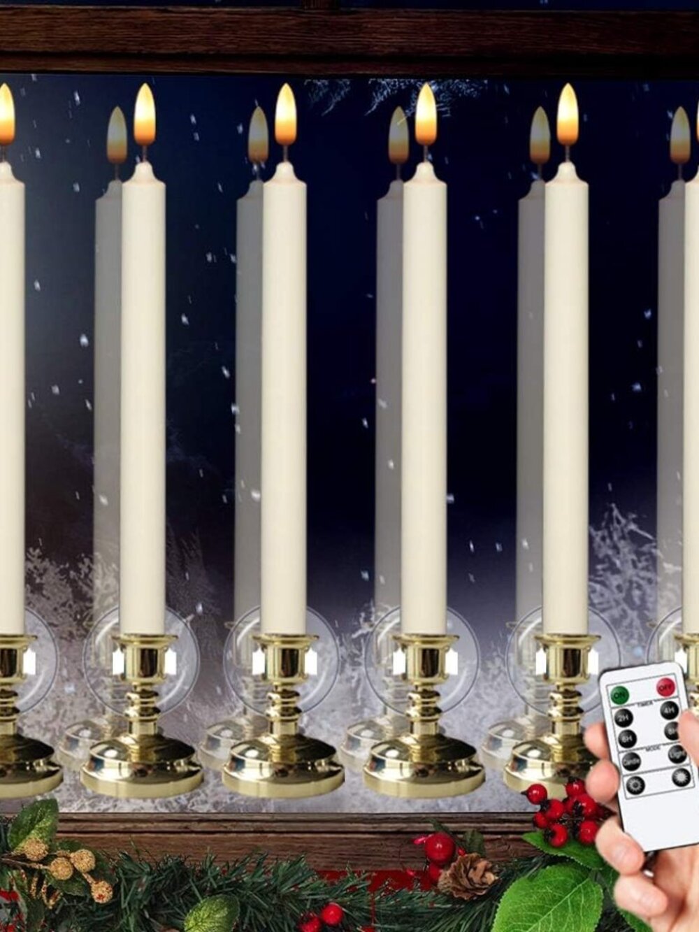 Flameless Window Candles with Timer & Remote, 10" Battery Operated